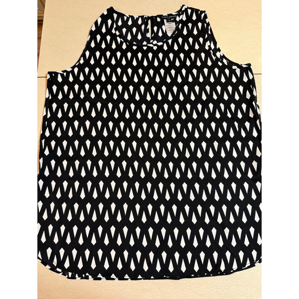 Mario Serrani Italy Womens Black White Geometric Diamond Sleeveless Blouse L